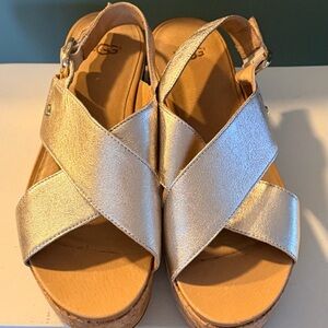 UGG Gold Wedge Sandals with Crisscross Straps